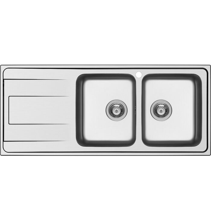schock Wave D200 DX 2-Becken-Spüle über der Arbeitsplatte 116 x 50 mit Abtropffläche links – Edelstahl