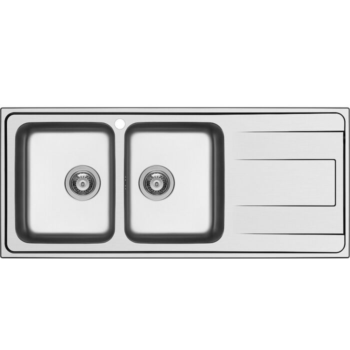 schock Wave D200 SX 2-Becken-Spüle über der Arbeitsplatte 116 x 50 mit Abtropffläche rechts – Edelstahl