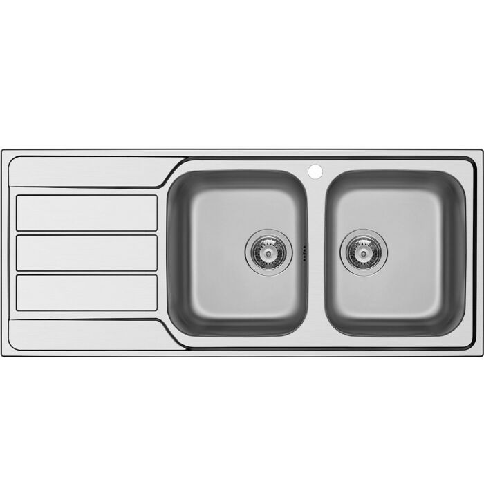 schock Master D200 DX 2-Becken-Spüle über der Arbeitsplatte 116 x 50 mit Abtropffläche links – Edelstahl