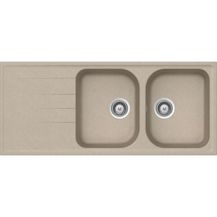 schock Lithos D200 2-Becken-Auf-/Unterbauspüle 116 x 50 mit umkehrbarem Abtropfgestell – Hafer