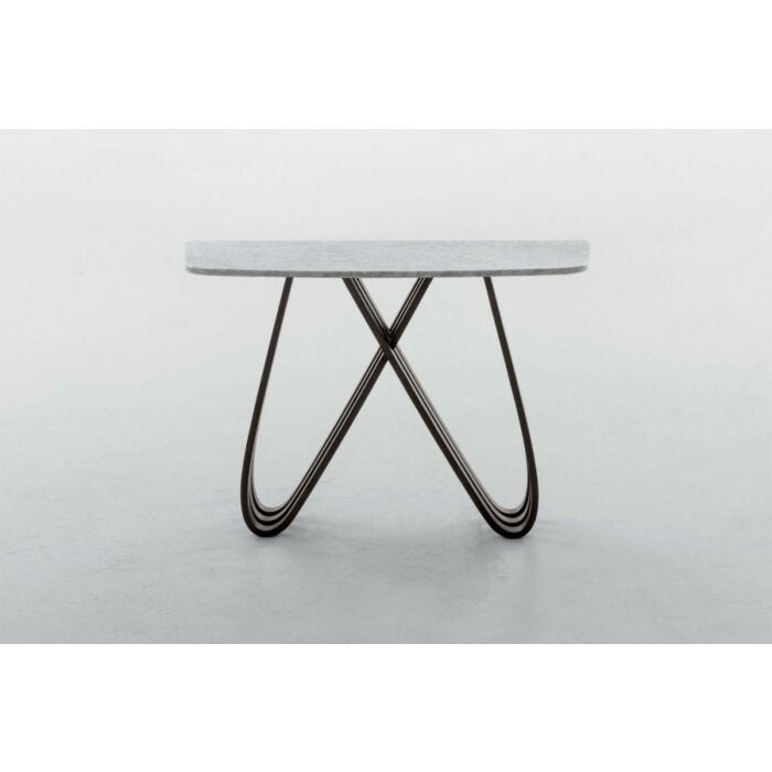 tonin casa ARPA Fixed console with curved wood structure and glass top | marble | porcelain stoneware