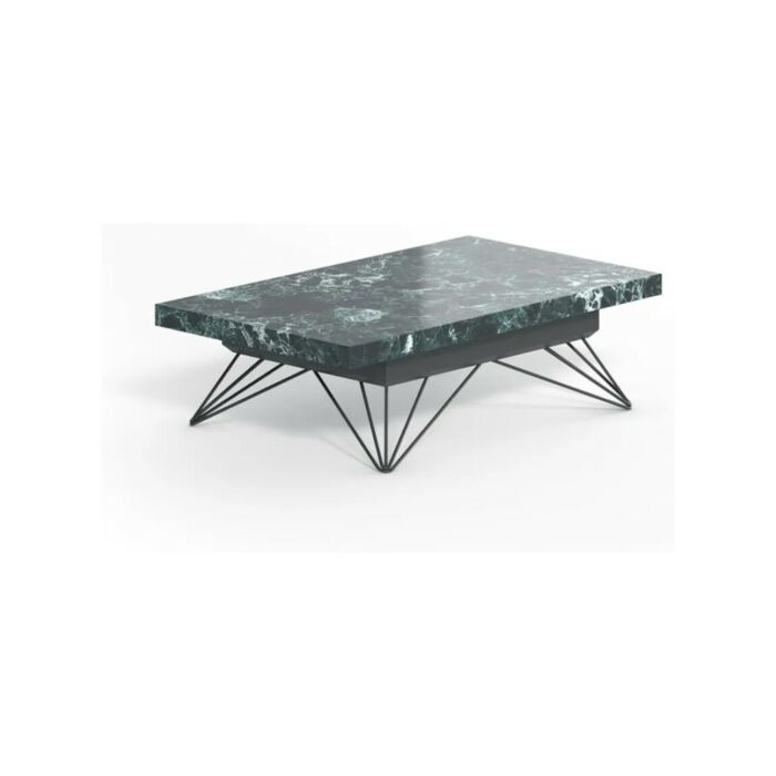 ozzio RADIUS Coffee table 2 heights with matt graphite metal structure and wooden top | natural stone foil | ceramic