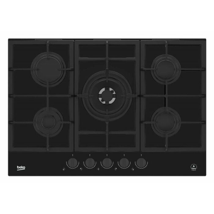 beko HILW 75325 SDX Blacken 75 cm gas hob - black glass with dark stainless steel knobs