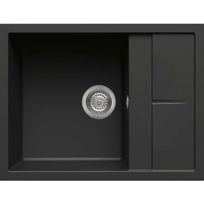 elleci Unico 125 Unico Einbauwaschbecken 65 x 50 - Granitek - Schwarz - umschaltbarer Abtropffläche