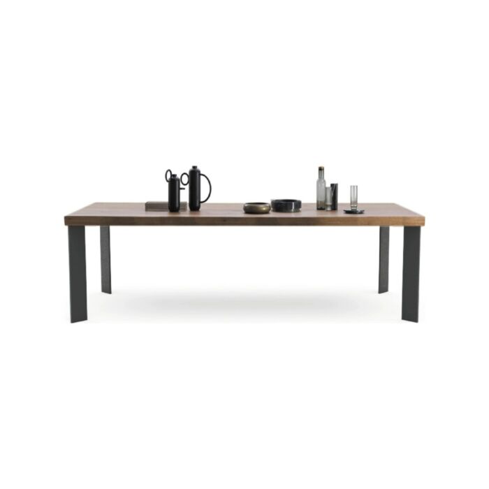 devina nais MASTER FREE TABLES Fester/ausziehbarer rechteckiger Tisch – Platte aus Massivholz mit entrindeter Kante und Gestell aus Eisen | Holz | Glas