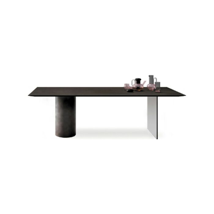 devina nais MANHATTAN FREE TABLES Tavolo rettangolare fisso - piano in rovere massello con profilo diamantato e struttura in ferro | legno | vetro