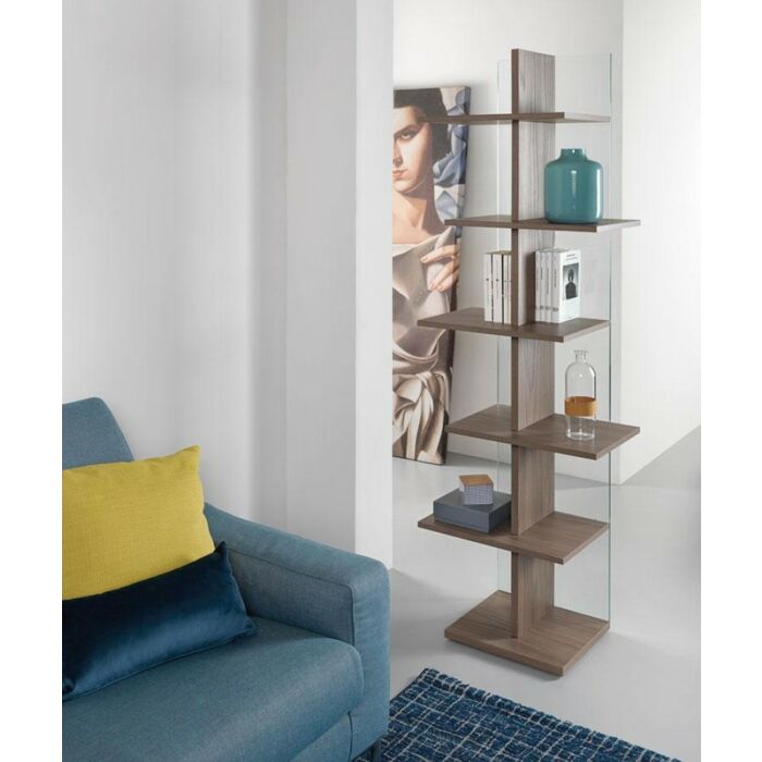 pezzani STEP Libreria con struttura in laminato e schienale in vetro