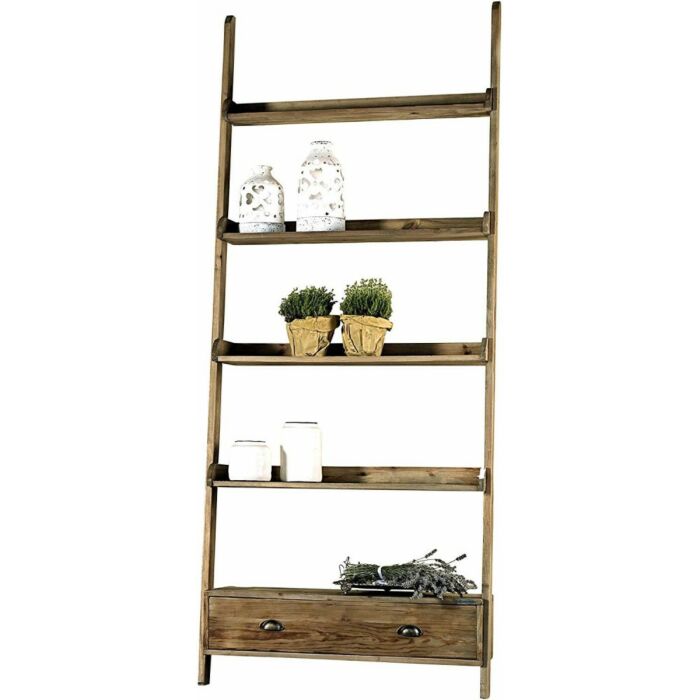 guarnieri TIMO Wall-mounted ladder bookcase with 4 shelves and 1 drawer in old pine