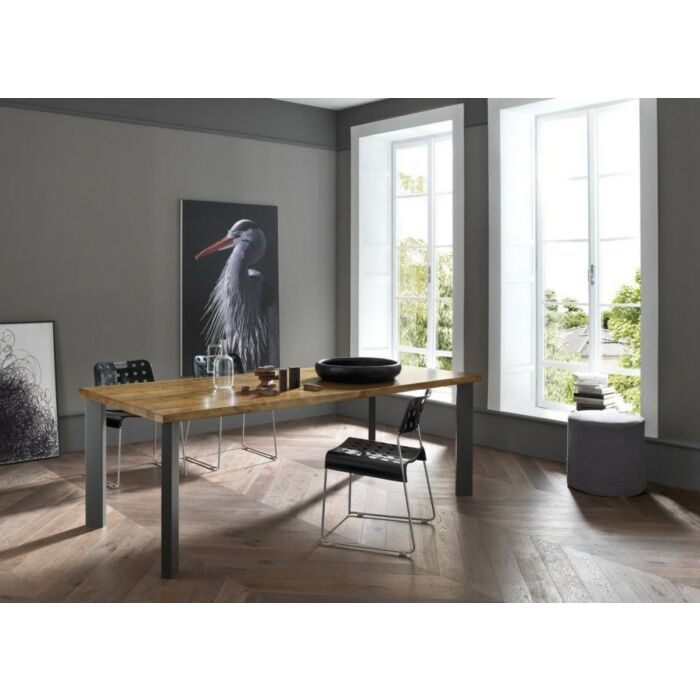 fgf FREE Fixed/extendable table with metal structure, solid wood top and extension with legs | bayonet