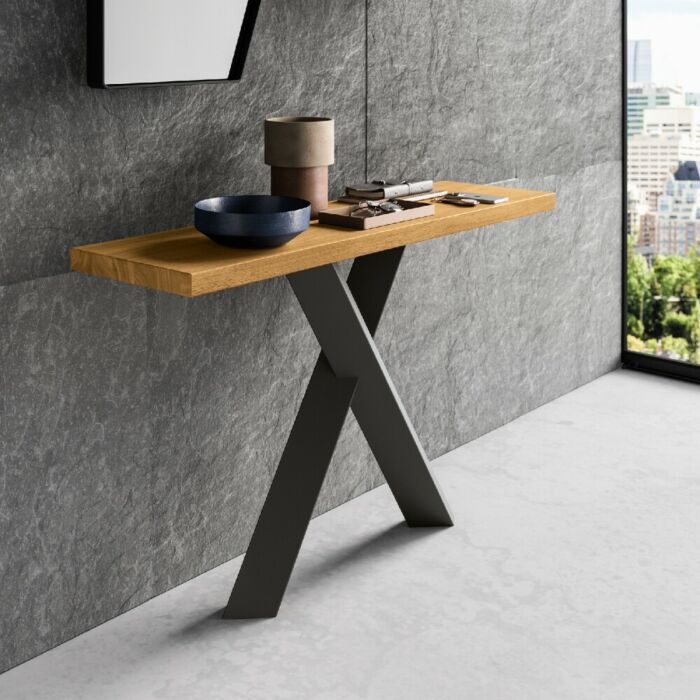 fgf WALKING Consolle con struttura in metallo e piano in legno massello