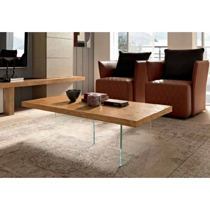 fgf GHOST Coffee table with glass legs and solid wood top