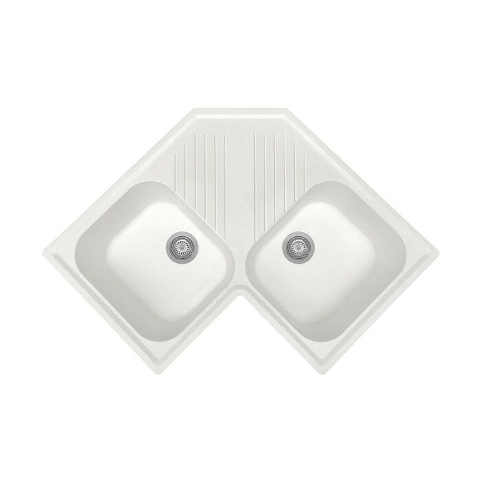 plados telma FTA8320 UG 98 - MICROULTRAGRANIT ATLANTIC Eckspüle 2 Becken + Abtropffläche cm. 83x50 - Weiß