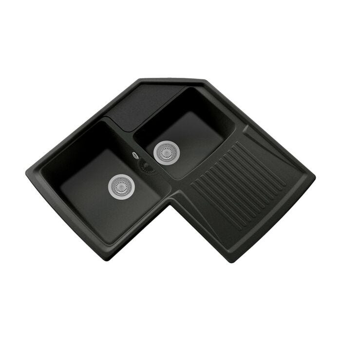 plados telma HRA832 UM 44 - ULTRAMETAL HARMONY Lavello angolare 2 vasche sx + gocciolatoio dx cm. 84x50 - Nero