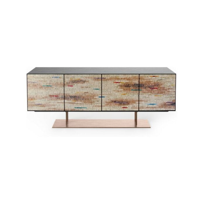 elite STRATOS 4-türiges Sideboard mit Metallstruktur und Interieur aus Nussbaum Canaletto mit Glasböden