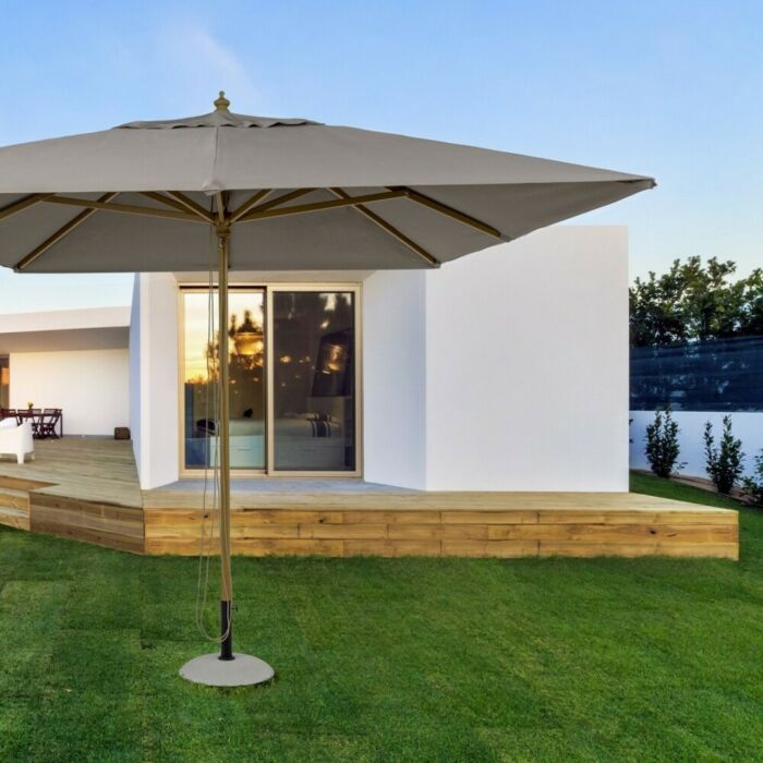 bizzotto Eclipse Umbrella 3x3 with structure in aluminum with wood effect and tarp in dove-gray plastic fabric
