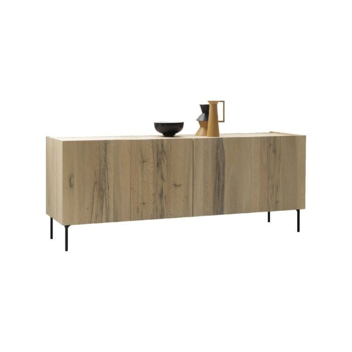 devina nais NANTES Living & More Madia a 4 ante in legno massello con piedini in ferro nero
