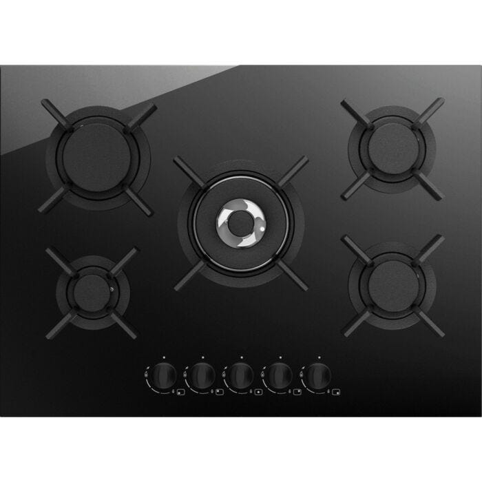 plados telma GLASS75 Piano cottura cm. 75 x 51 - 4 fuochi + 1 tripla corona - vetro nero