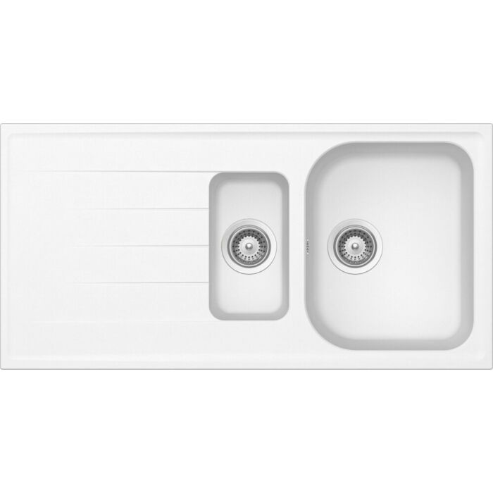 schock Lithos D150 Lavello 1 vasca e 1/2 sopratop/sottotop 100 x 50 con gocciolatoio reversibile - bianco assoluto