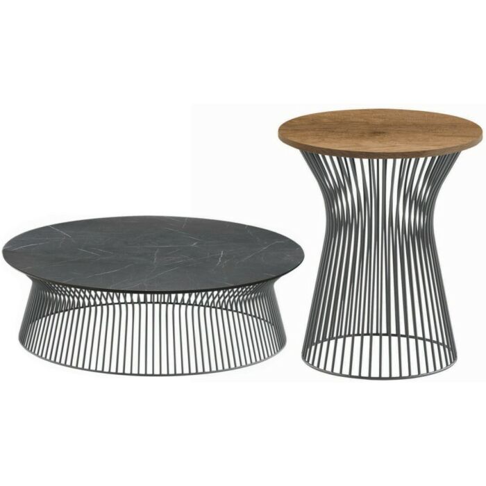 tomasella BRIGITTE Round coffee table with metal structure and textured top | lacquered - 2 sizes