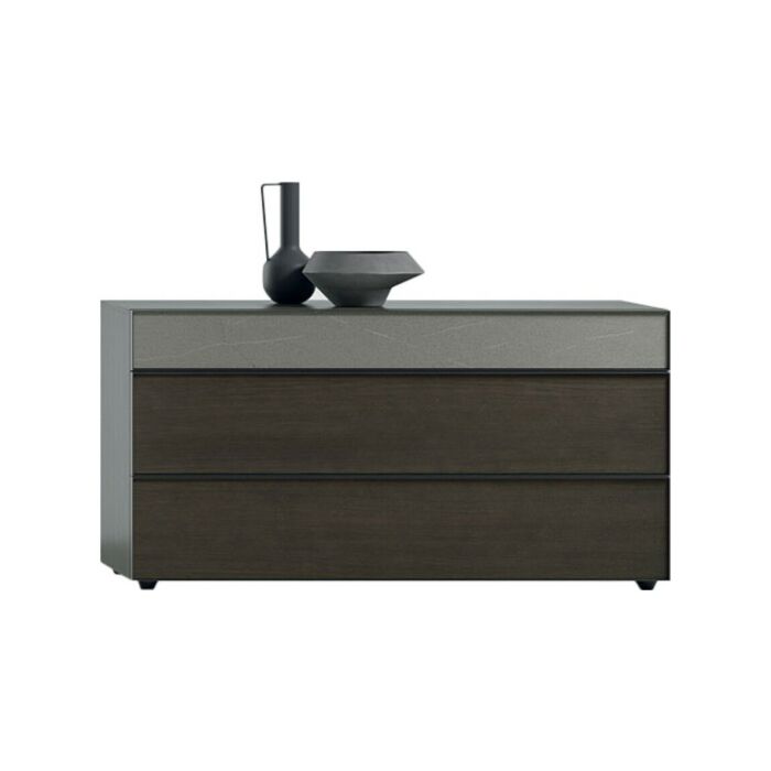 tomasella VINCI 3 drawer chest of drawers in textured | lacquered | wood | mirror