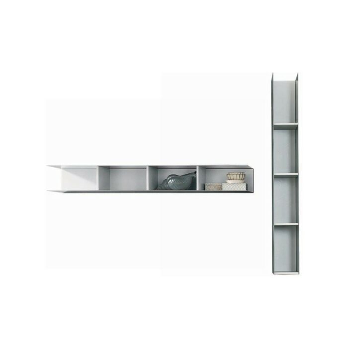 tomasella RASTER Wall bookcase - painted metal structure - backrest and shelves in textured material | open pore lacquered | matt lacquered