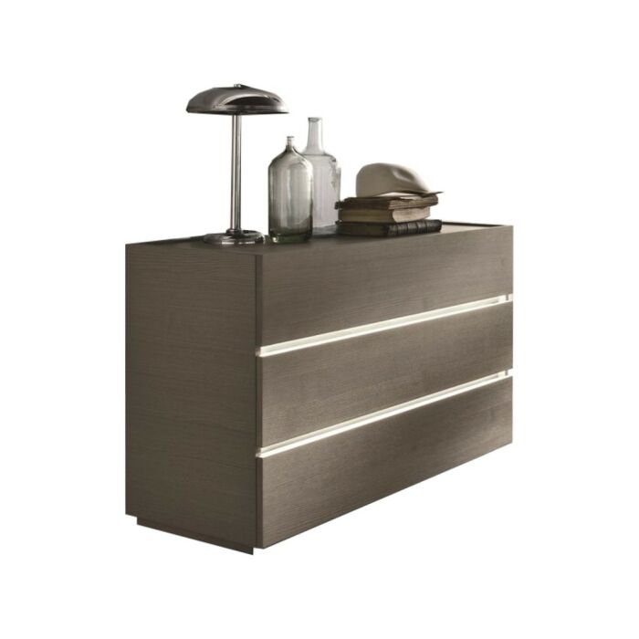 tomasella REPLAY (fianco unito) 3-drawer chest of drawers in textured | lacquered with joined side and textured top | glass | stoneware