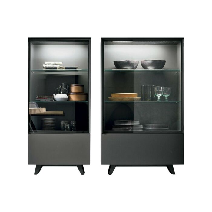 tomasella METROPOLIS 1 Sideboard 1 glass door and 1 drawer in textured | lacquered - metal base - 2 sizes