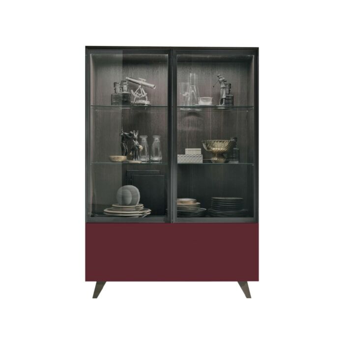 tomasella METROPOLIS 2 Credenza 2 anta vetro e 1 cassettone in materico | laccato - basamento in metallo - 4 misure