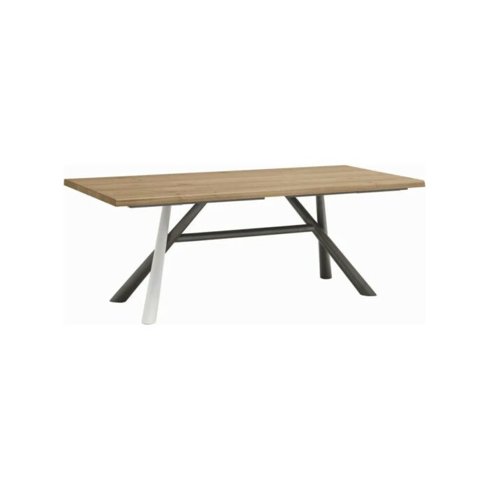 tomasella TUDOR Tavolo fisso | allungabile con piano in rovere naturale scortecciato e struttura in finitura antracite - 1 gamba personalizzabile