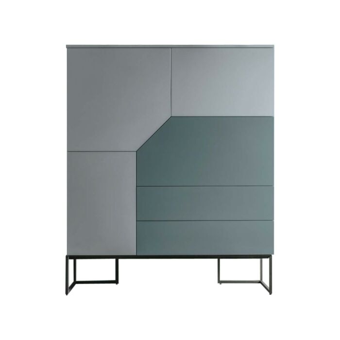 tomasella REMIX X01 Sideboard mit 3 Flügeltüren, 1 Klapptür und 2 strukturierten Schubladen | lackiert | Holz – Sockel aus lackiertem Metall