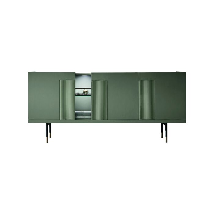 maronese acf AURA GLASS Sideboard with 3 doors and 1 open compartment in melamine | lacquered with metal base - 2 variants