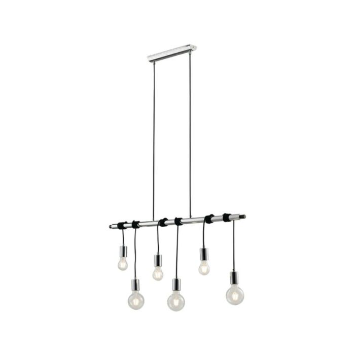 luce ambiente design I-ADMIRAL-S6 Admiral Lampada a sospensione in metallo cromo e cavi in tessuto nero - H. 120 cm