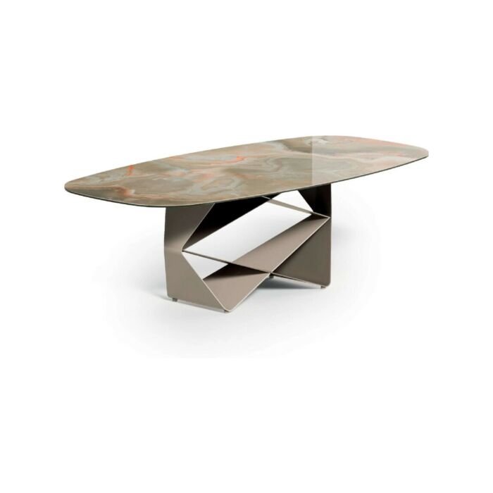 ozzio GEM Tavolo fisso con struttura in metallo e piano in cristallo | marble glass | legno | ceramica