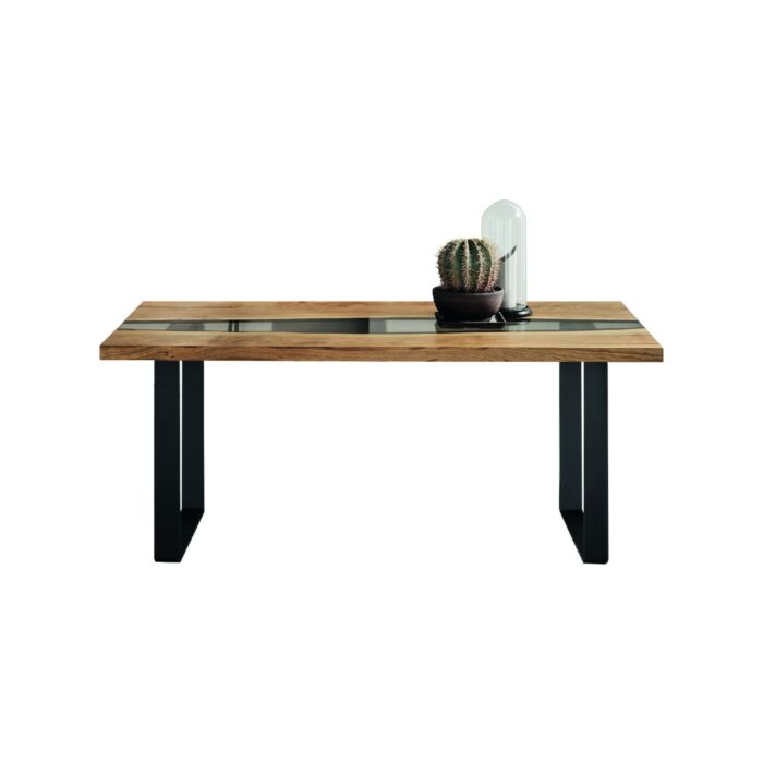maronese acf SPRING TAGLIOSESSANTA Table fixe - structure en métal noir mat avec plateau en bois massif et résine transparente