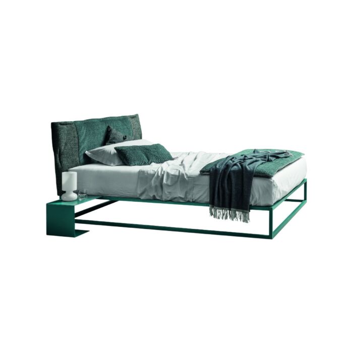 samoa FRAME DRESS Match Bedroom Space Letto matrimoniale con struttura in metallo e testiera bicolore reversibile in tessuto | ecopelle - contenitore opzionale