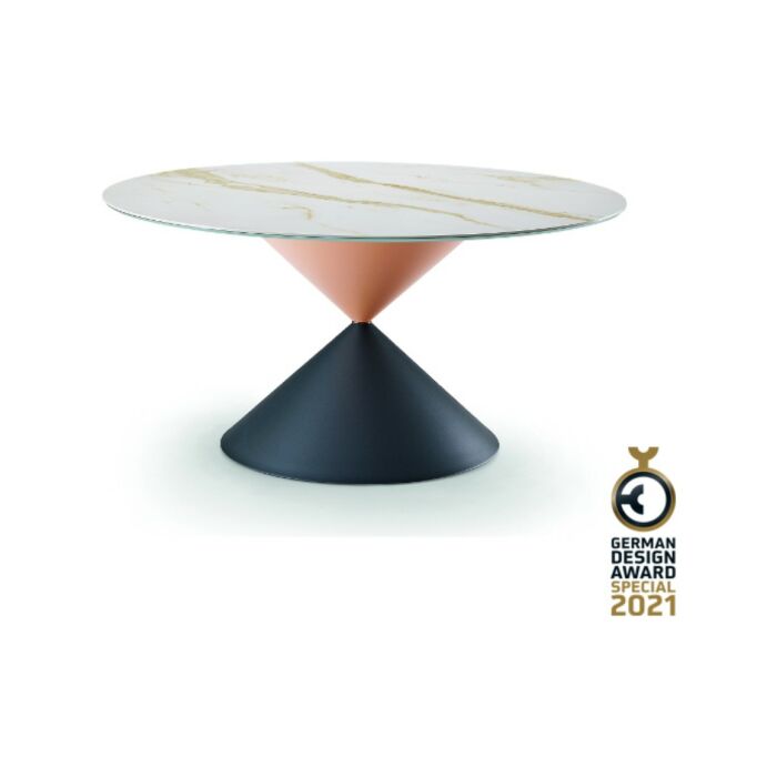 midj CLESSIDRA Tavolo rotondo con struttura in metallo | legno, inserto in metallo e piano in melaminico | laminato | fenix | impiallacciato | vetro | ceramica | marmo