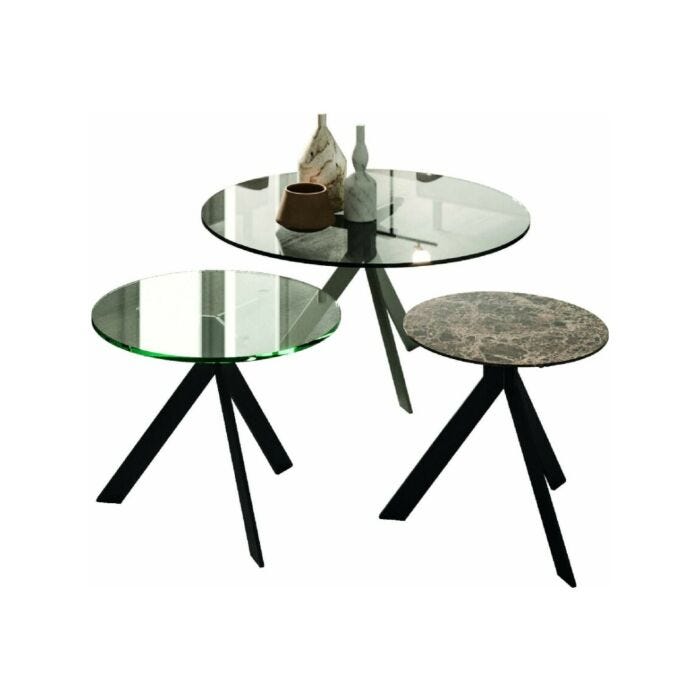 ozzio BIJOUX Tavolino rotondo con struttura in metallo e piano in cristallo | ceramica | legno