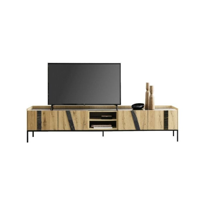alta corte ELLY (con basamento) ECOLIVING Mobile porta tv a 3 | 4 | 5 ante con | senza vani a giorno in materico | laccato | legno con basamento in metallo | plexiglass