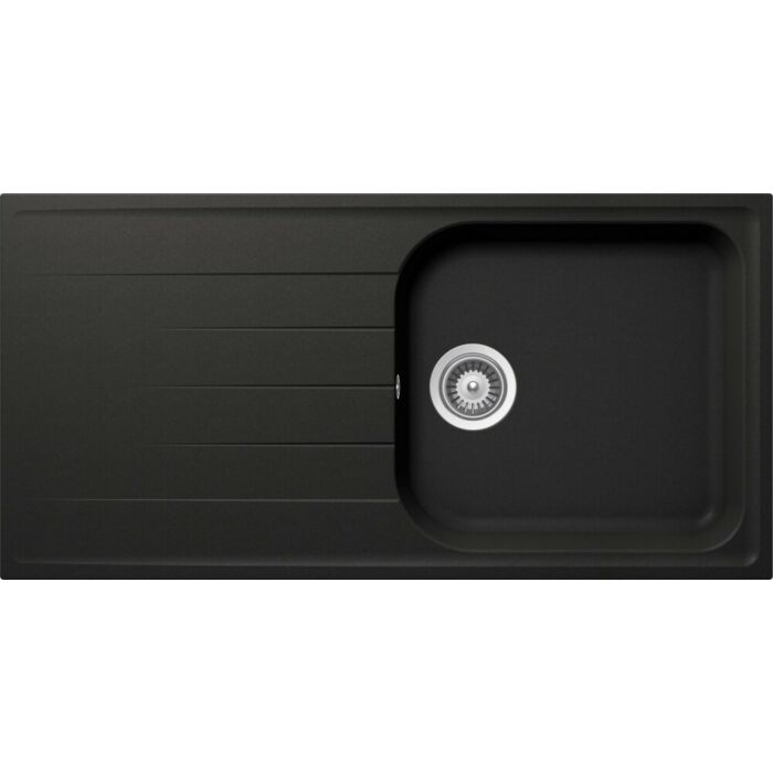 schock Lithos D100L 1 Becken Aufsatz-/Unterbauspüle 100 x 50 mit umkehrbarem Abtropfgestell – absolut schwarz