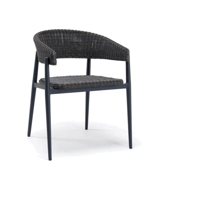 unopiù EXPERIENCE Poltroncina con struttura in alluminio grafite e seduta in fibra sintetica antique brown