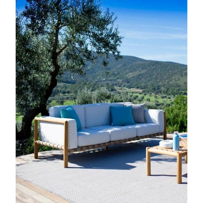unopiù PEVERO 3 seater sofa in teak wood with cushions in removable cloud fabric