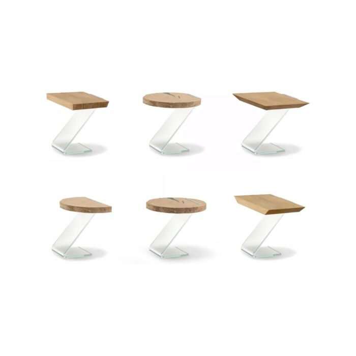 alta corte LEAF ECOLIVING Tavolino rettangolare | rotondo | semicerchio con struttura in vetro trasparente e piano in legno | laccato - 6 tipologie