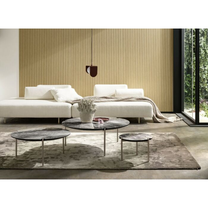 alta corte TOMMY ECOLIVING Tavolino rotondo con struttura in metallo e piano in acciaio | Laminam - 3 misure