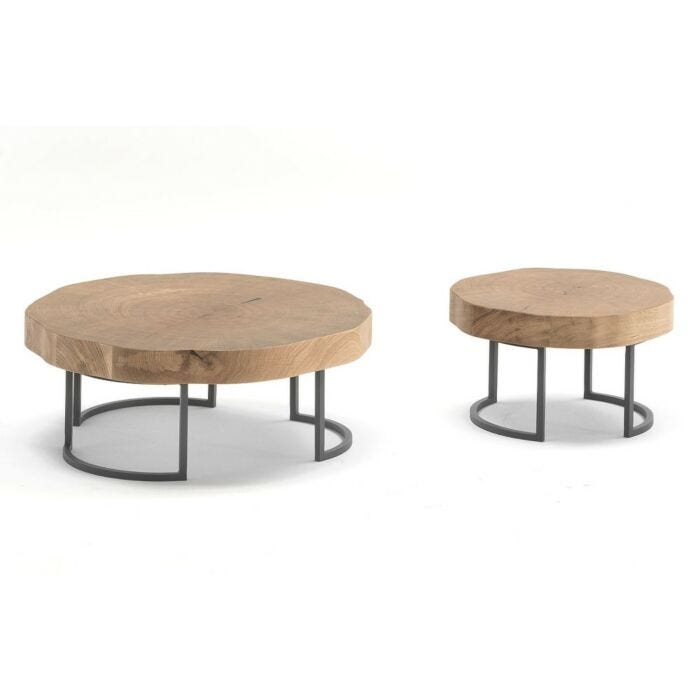 alta corte TRONCO ECOLIVING Tavolino rotondo con struttura in metallo nero e piano in legno | laccato - 5 misure