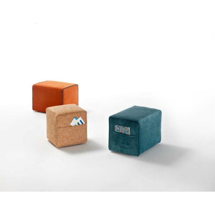 samoa TIC-TAC CON TASCA Pouf quadrato | rettangolare | rotondo in tessuto | pelle | ecopelle - con tasca - bordino a contrasto opzionale