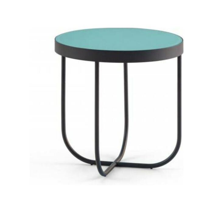 samoa CASE Runder Couchtisch Ø 43 cm mit Graphitmetallstruktur und Glasplatte
