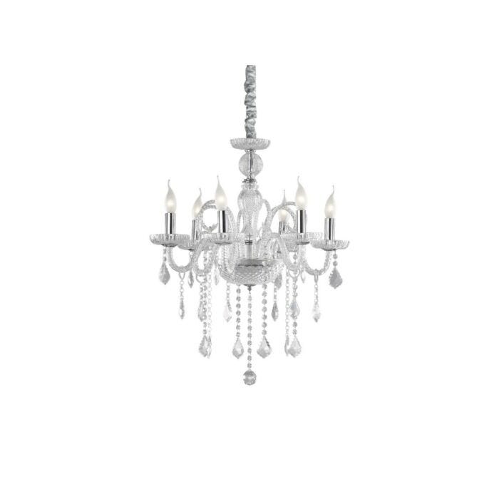 ideal lux 027821 GIUDECCA SP6 Lampadario in vetro trasparente e metallo cromato con pendagli in cristallo