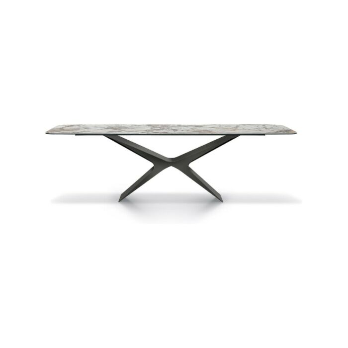 sedit BALTIK FISSO Fixed rectangular table | oval - painted metal structure with textured top | glass | glass decor | ceramic