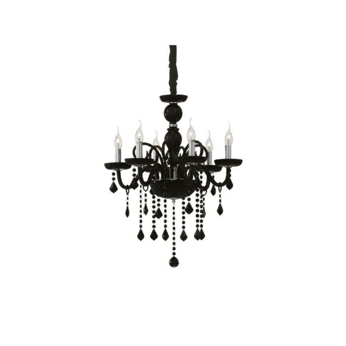 ideal lux 032504 GIUDECCA SP6 Lampadario in vetro nero e metallo cromato con pendagli in cristallo