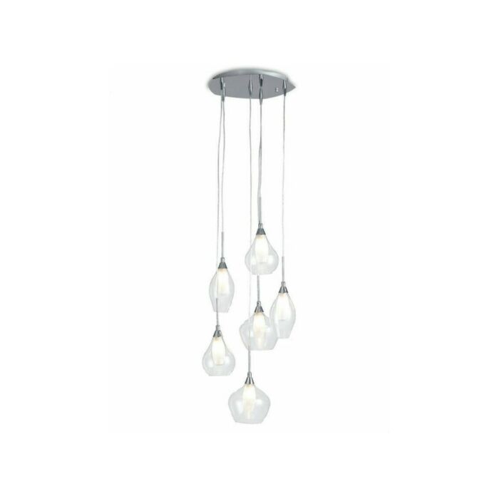 luce ambiente design I-SKYLINE/S6 Skyline Lampadario con sei diffusori in doppio vetro trasparente esterno e bianco satinato interno